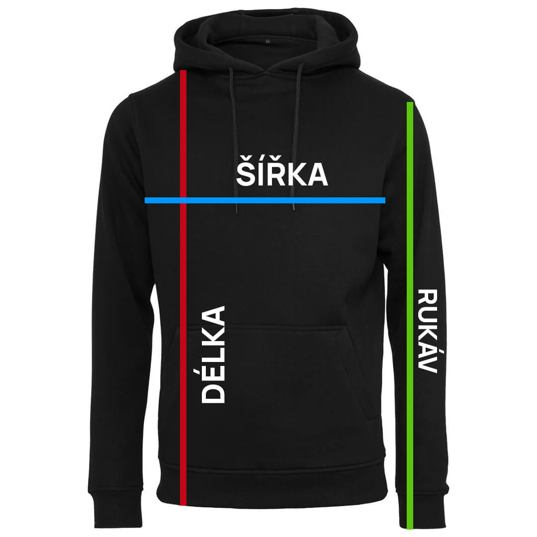 Hoodies velikostní nákres